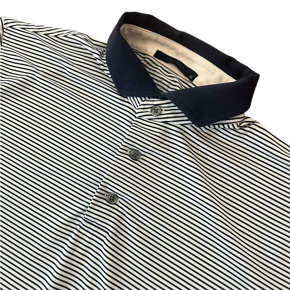 Greyson Black and White Striped Polo Shirt